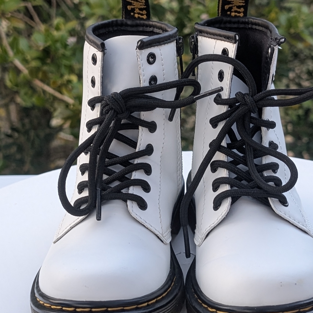 Dr. Martens White and Black Lace-Up Boots